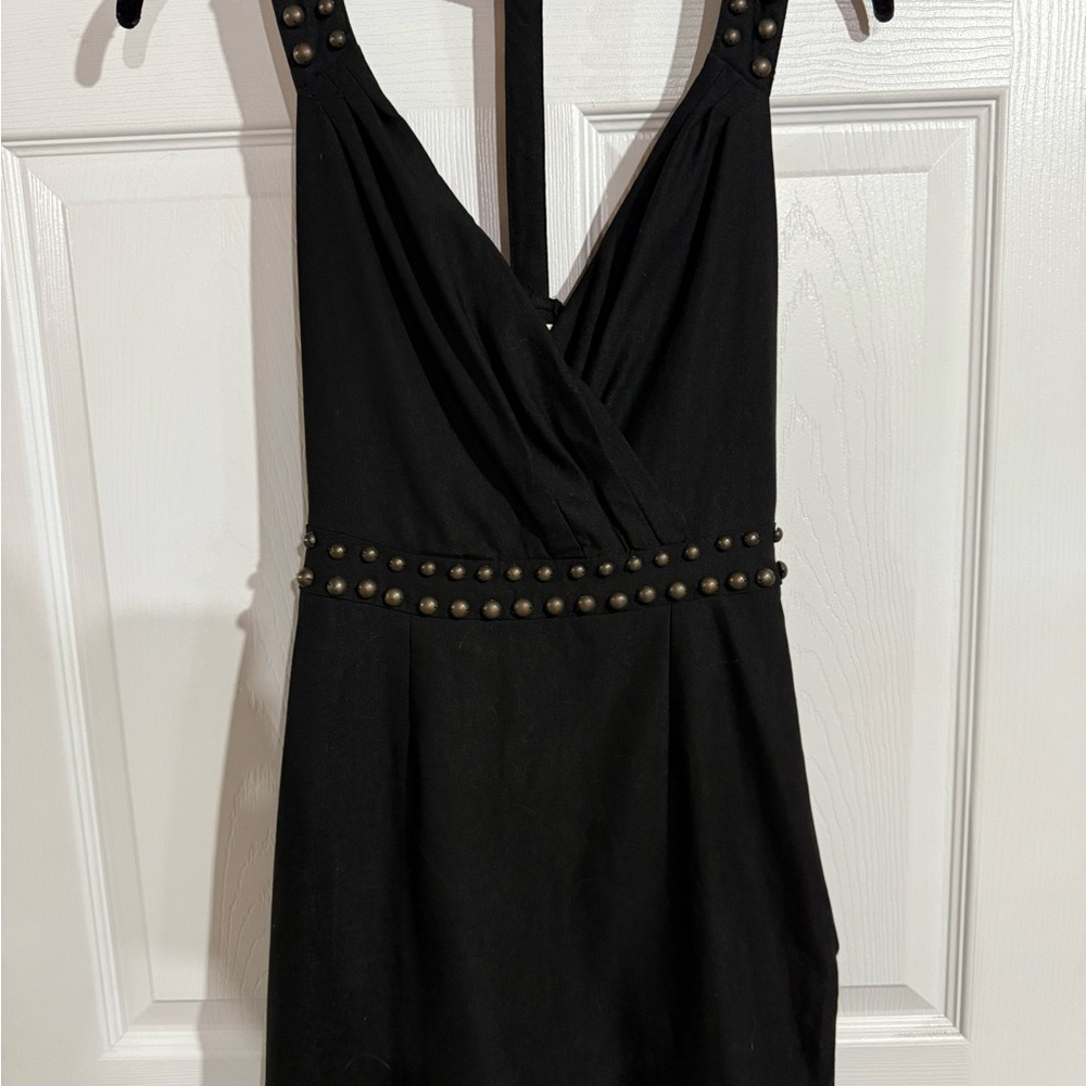 Uno Core Elegant Black Studded Mini Dress